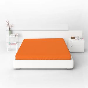 Cearceaf cu Elastic Bumbac Organic Orange, pentru o fixare perfectă pe saltea. Material respirabil și moale, ideal pentru un somn odihnitor și un dormitor plin de energie.